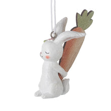 Load image into Gallery viewer, Resin Bunny With Wooden Carrot Easter Tree Decoration