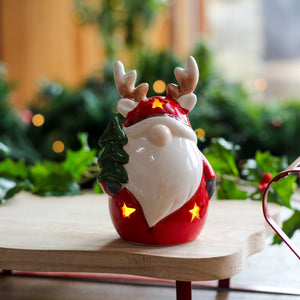 LED Light Up Ceramic Santa With Antlers & Tree Ornament