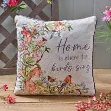 Load image into Gallery viewer, 'Home is where the birds sing" Linen Blend Cushion - Derbyshire Gift Centre
