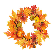 Load image into Gallery viewer, 40cm Autumnal Wreath With Artificial Foliage &amp; Pumpkins
