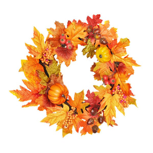 40cm Autumnal Wreath With Artificial Foliage & Pumpkins