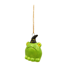 Load image into Gallery viewer, Ceramic Hanging Frog in Witch Hat Ornament

