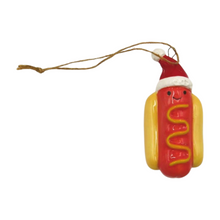 Load image into Gallery viewer, Ceramic Festive Hotdog With Santa Hat Ornament
