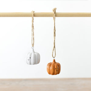 Orange Ceramic Smiling Happy Pumpkin Ornament