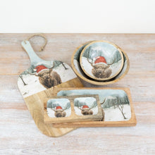 Load image into Gallery viewer, Mango Wood Festive Highland Cow Serving Tray

