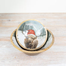 Load image into Gallery viewer, Mango Wood Festive Highland Cow With Santa Hat Serving Bowls - Various Sizes
