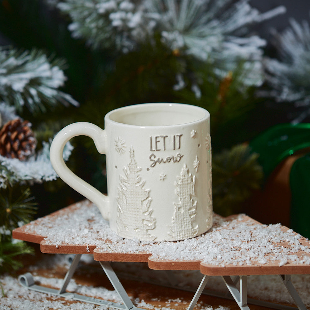 'Let It Snow' Ceramic Mug With Raised Textured Trees