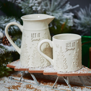 'Let It Snow' Ceramic Jug With Raised Textured Trees