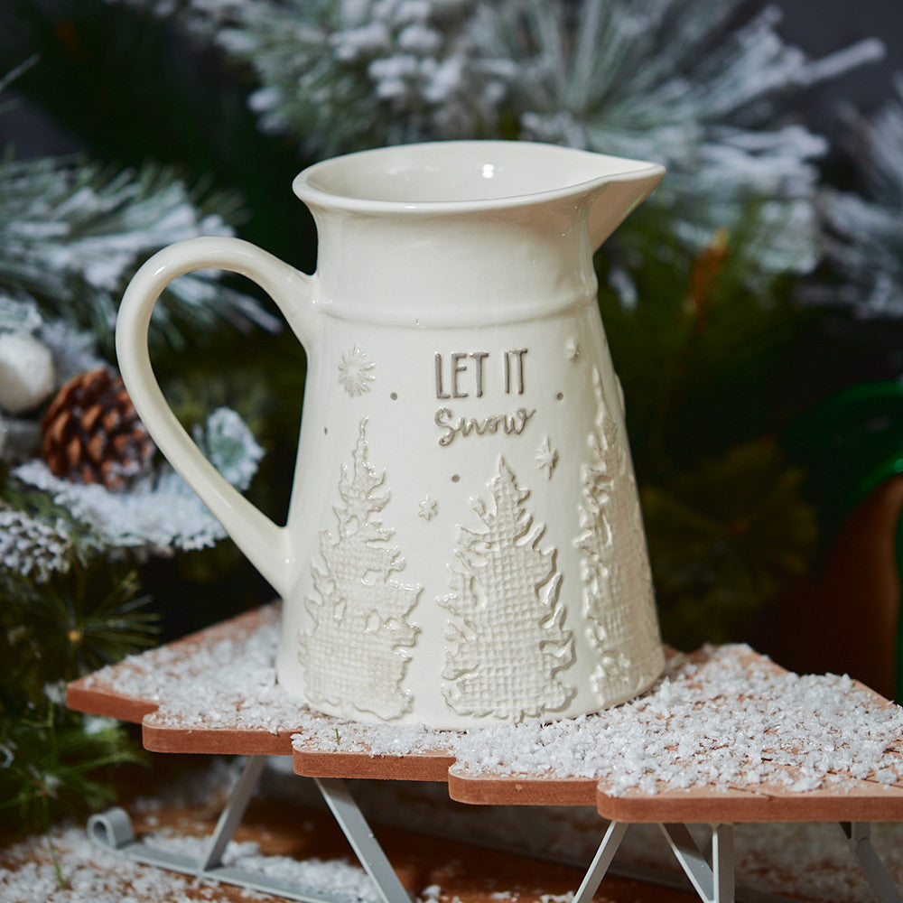 'Let It Snow' Ceramic Jug With Raised Textured Trees