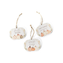 Load image into Gallery viewer, Ceramic Pumpkin Ornament With Seasonal Sayings
