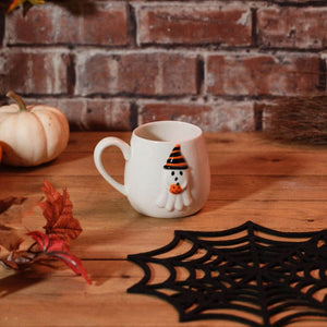 Ghost Holding Pumpkin Embossed Stoneware Ceramic Mug
