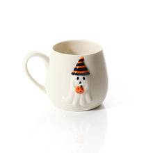Load image into Gallery viewer, Ghost Holding Pumpkin Embossed Stoneware Ceramic Mug
