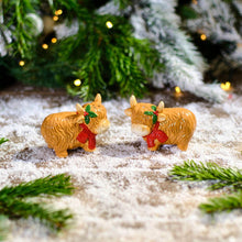 Load image into Gallery viewer, Festive Highland Cow Salt &amp; Pepper Pots
