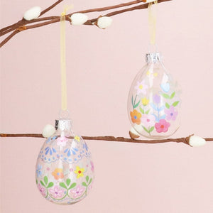 Gisela Graham Glass Eggs With Pastel Floral Design - Various Styles