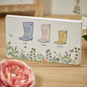 Wooden Family Plaque With Wellies