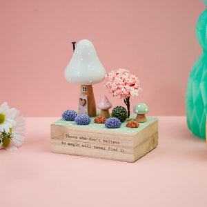 Wooden Toadstool House Decoration With Toadstools & Tiny Cherry Tree
