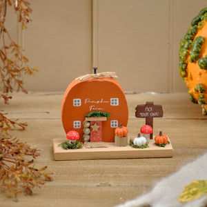 Pumpkin Farm Wooden Block Ornament With Pumpkins & Mushrooms