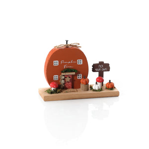 Pumpkin Farm Wooden Block Ornament With Pumpkins & Mushrooms