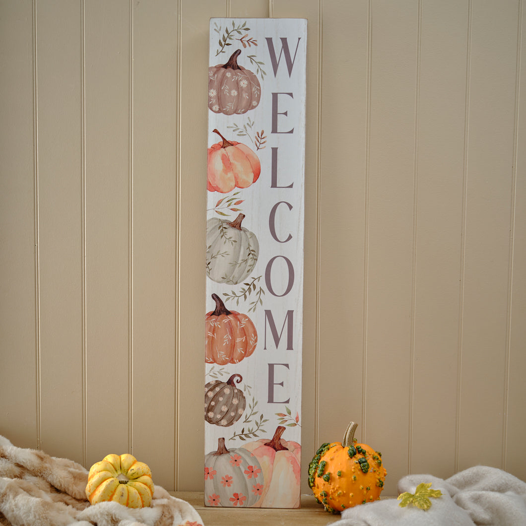 Large Wooden Autumnal WELCOME Vertical Sign