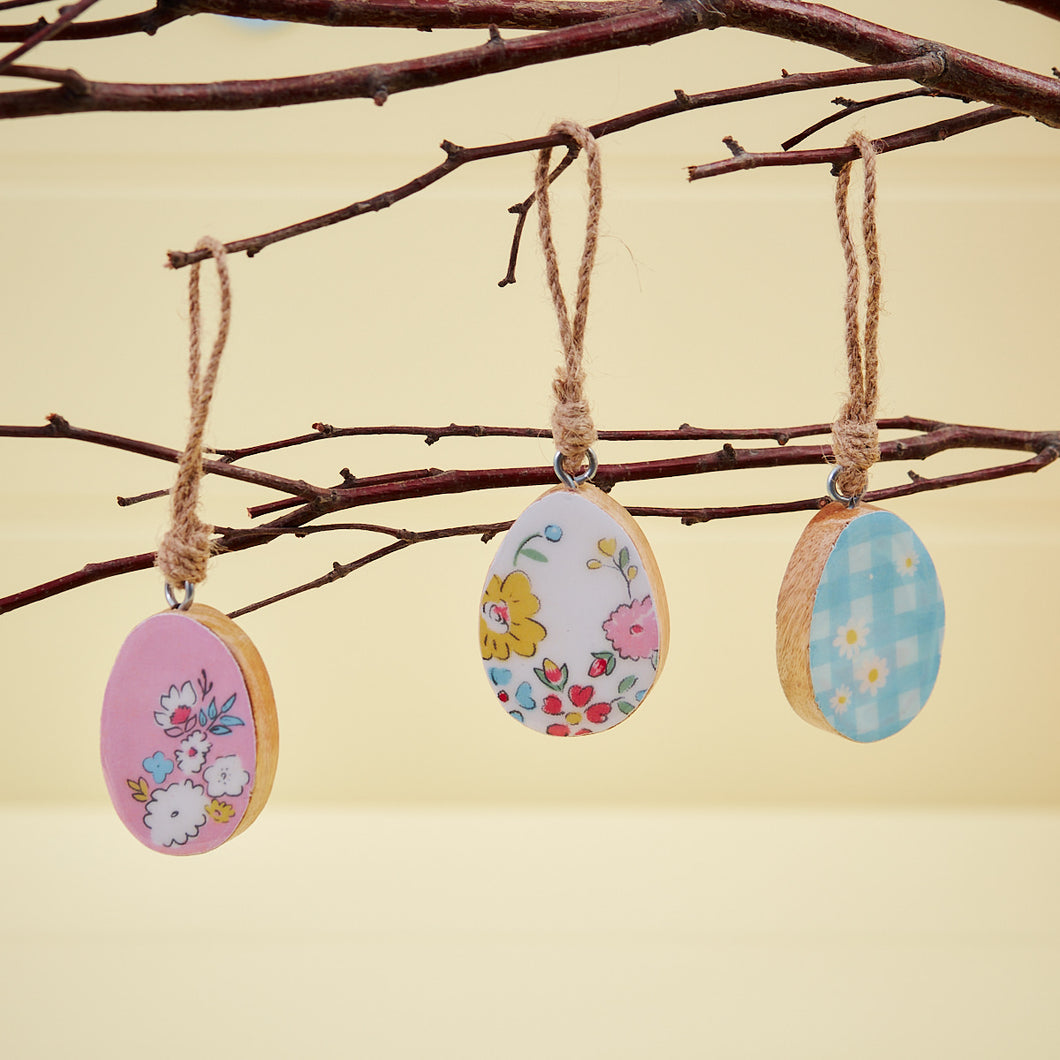 Mango Wood Glazed Decorative Easter Egg Hanging Ornament - Various Styles