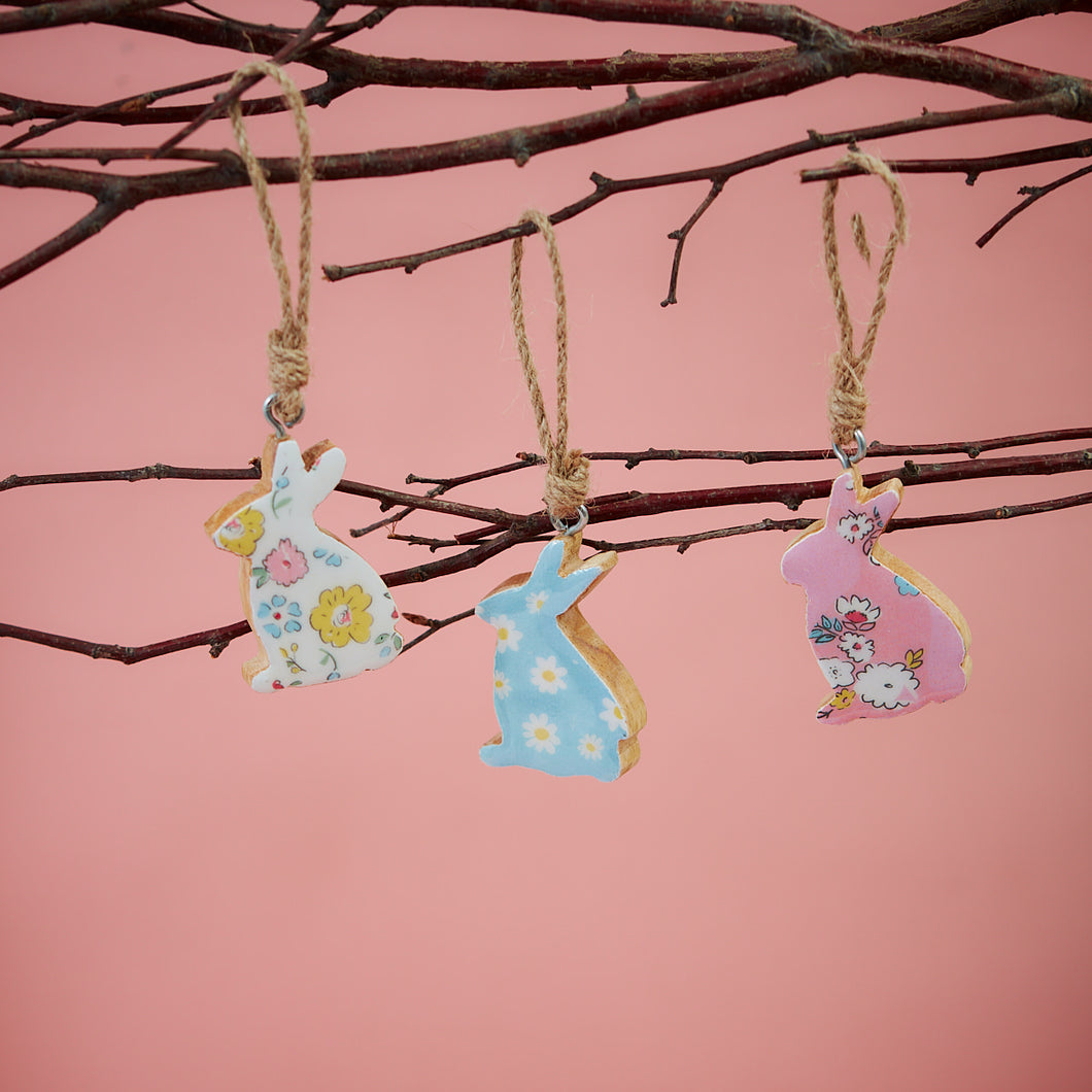 Mango Wood Glazed Decorative Easter Bunny Hanging Ornament - Various Styles