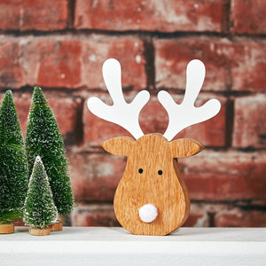 Wooden Reindeer Head With Metal Antlers & Pom Pom Nose