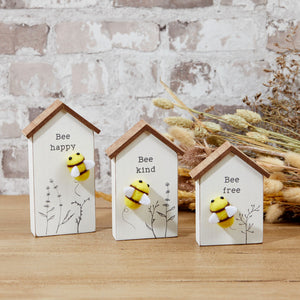 Bee House Wooden Blocks With 3D Felt Bee - Various Designs