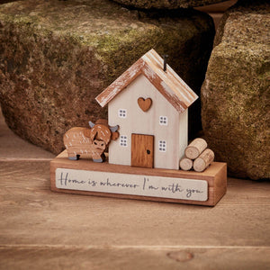 Dougal Highland Cow Wooden House Block Ornament