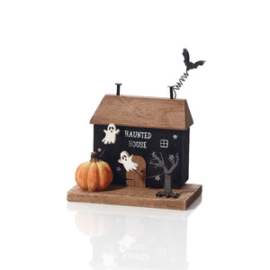 Halloween Wooden Haunted House With 3D Bats & Pumpkins
