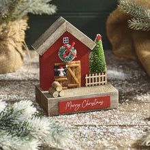 Load image into Gallery viewer, Wooden Christmas House Ornament With Cow &amp; Bottlebrush Tree
