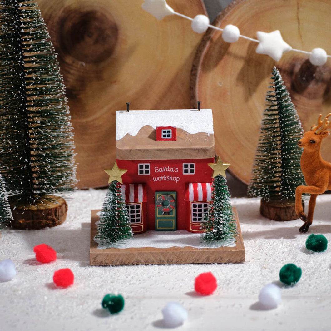 Santa's Workshop Wooden House Christmas Decoration