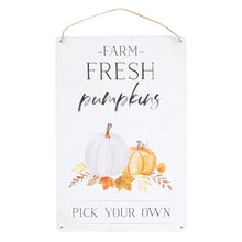 Load image into Gallery viewer, &#39;Farm Fresh Pumpkins&#39; Hanging Metal Sign
