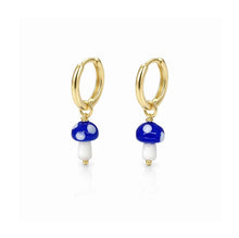 Load image into Gallery viewer, Isles &amp; Stars Glass Mushroom Drop Earrings - Dark Blue
