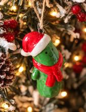 Load image into Gallery viewer, Festive Pickle With Scarf &amp; Santa Hat Ornament
