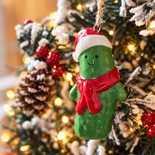 Load image into Gallery viewer, Festive Pickle With Scarf &amp; Santa Hat Ornament

