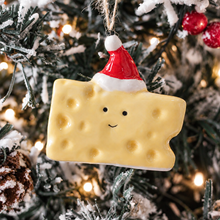 Load image into Gallery viewer, Ceramic Festive Cheese in Santa Hat Ornament
