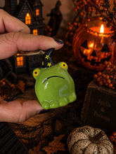 Load image into Gallery viewer, Ceramic Hanging Frog in Witch Hat Ornament
