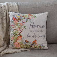 Load image into Gallery viewer, 'Home is where the birds sing" Linen Blend Cushion - Derbyshire Gift Centre
