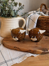 Load image into Gallery viewer, Highland Cow Ceramic Salt &amp; Pepper Shaker Set - Derbyshire Gift Centre
