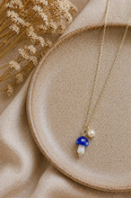 Load image into Gallery viewer, Isles &amp; Stars Glass Mushroom Pendant Necklace - Blue
