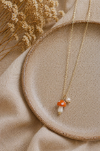 Load image into Gallery viewer, Isles &amp; Stars Glass Mushroom Pendant Necklace - Orange

