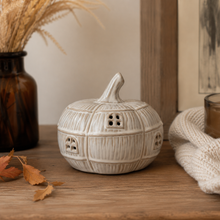 Load image into Gallery viewer, Stoneware Ceramic LED Light Up Pumpkin House
