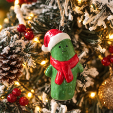 Load image into Gallery viewer, Festive Pickle With Scarf &amp; Santa Hat Ornament
