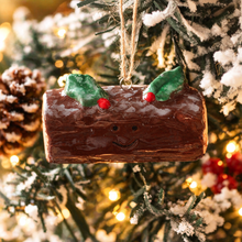 Load image into Gallery viewer, Ceramic Happy Yule Log Ornament
