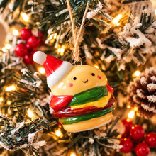 Load image into Gallery viewer, Ceramic Happy Burger With Santa Hat Ornament - Derbyshire Gift Centre
