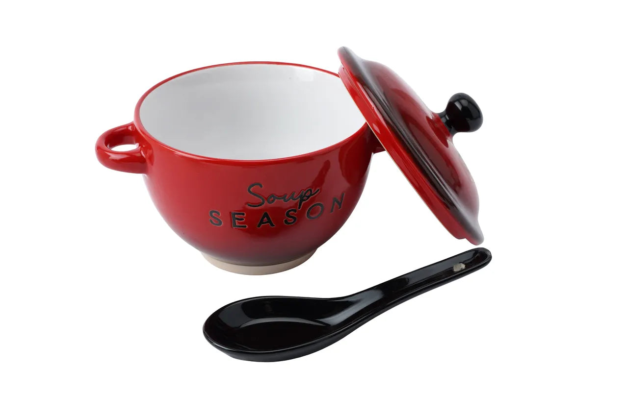Soup Season Ceramic Soup Bowl With Lid Spoon Derbyshire Gift