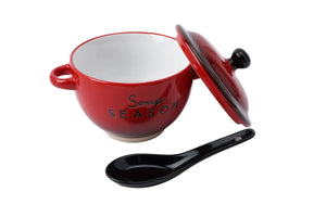 'Soup Season' Ceramic Soup Bowl With Lid & Spoon
