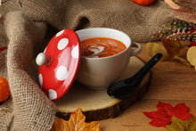 Load image into Gallery viewer, Toadstool Ceramic Soup Bowl With Lid &amp; Spoon
