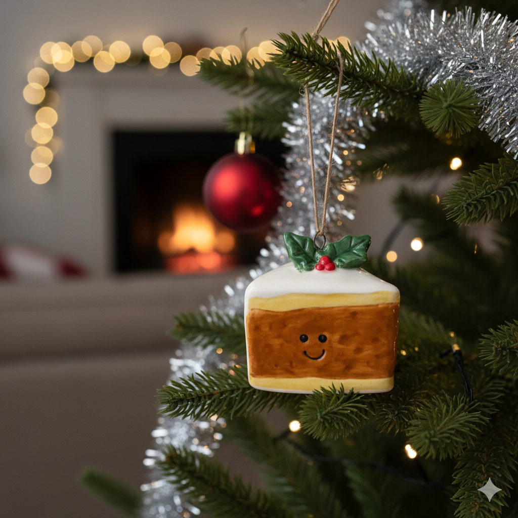 Happy Ceramic Christmas Cake Ornament