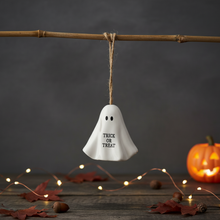 Load image into Gallery viewer, &#39;Trick or Treat&#39; Ceramic Ghost Ornament
